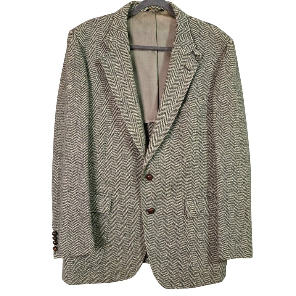 Vintage Old Money Wool Blazer Sport Coat USA 46 Herringbone Professor Scholar